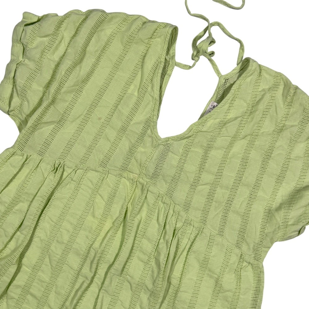 New In Green‎ Textured Cotton Babydoll Mini Dress Large